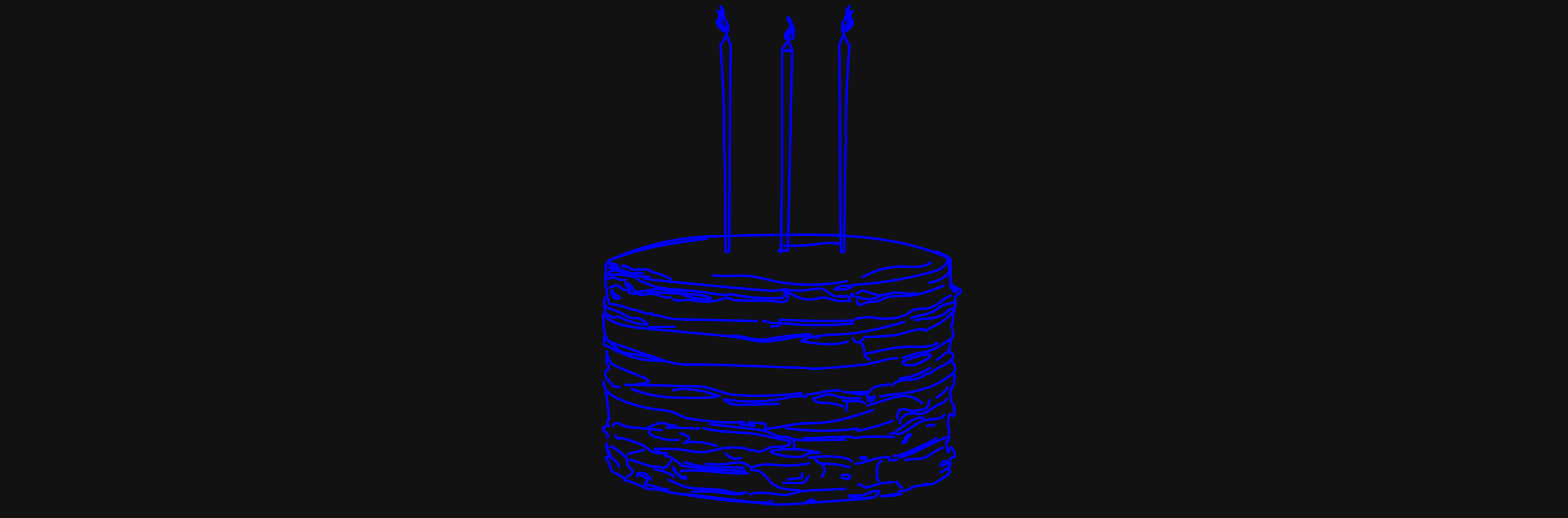 Blue cake with candles on a black background